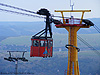 Ein Wagen der Oberwiesenthaler Schwebebahn und zwei Stützen